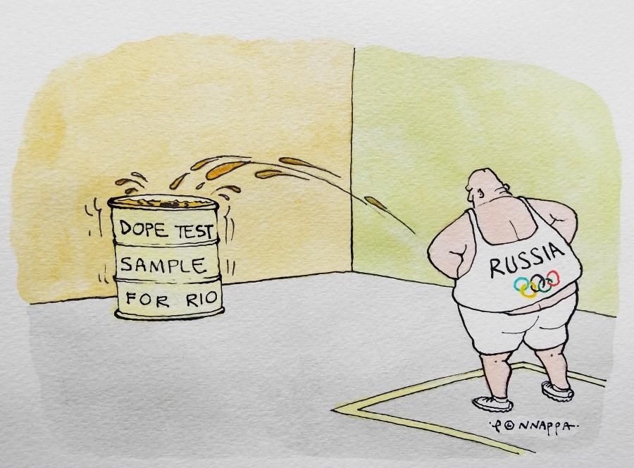 IBTimes Cartoon Rio Olympics 2016,Dope test,Rio dope test,Russia Rio Olympics 2016
