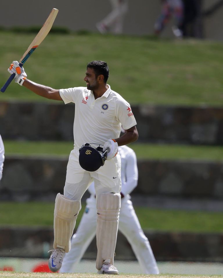 The departure of the well set Virat Kohli early in the second session, did not have any effect on India's batting as Ravichandran Ashwin completed his ton to put India on 512/6 at tea on the second day of the first Test at the Sir Vivian Richards Stadium here on Friday. Ravichandran Ashwin,Ashwin hits ton against WI,Ravichandran Ashwin hundred,Ashwin hits hundred,Ashwin third Hundred,Ravichandran Ashwin hits ton,Ind vs WI,India vs West Indies,India vs West Indies Test Series