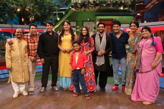 Actor Arshad Warsi and his wife Maria Goretti on the sets of The Kapil Sharma Show.
