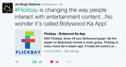 Celebs like Sidharth Malhotra, Ritesh Sidhwani, Karan Johar, Anil Kapoor, Anushka Sharma, Varun Sharma, Rohan Joshi, Sayani Gupta and other tweets about Flickbay.