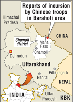 Map of Uttarakhand (Reports of incursion by Chinese troops in Barahoti area)