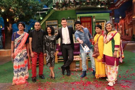 On Wednesday evening, the starcast of UnIndian- Brett Lee and Tannishtha Chatterjee were present on the set of Sony Entertainment Television's The Kapil Sharma Show in Mumbai.