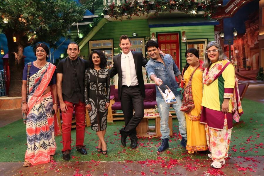 On Wednesday evening, the starcast of UnIndian- Brett Lee and Tannishtha Chatterjee were present on the set of Sony Entertainment Television's The Kapil Sharma Show in Mumbai. Brett Lee,The Kapil Sharma Show,Kapil Sharma Show,Brett Lee on the sets of The Kapil Sharma Show,Brett Lee on The Kapil Sharma Show,Tannishtha Chatterjee,Sony Entertainment Television