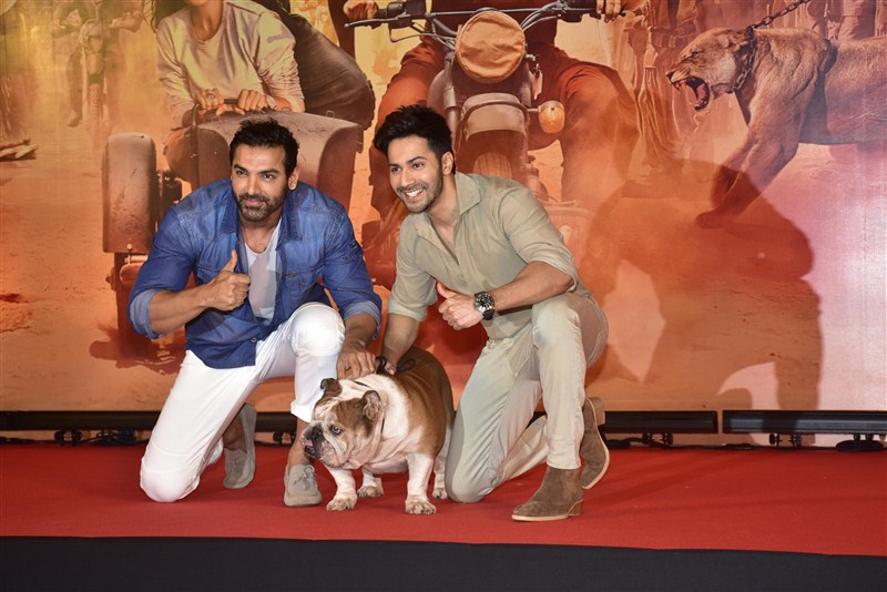 Producer Sajid Nadiadwala along with Nandu Ahuja from Eros International, Director Rohit Dhawan and the lead cast of Dishoom John Abraham and Varun Dhawan celebrated the film's success with media folks yesterday, at a Suburban hotel. The team was also joined in by a member of the cast, who was none other that the adorable dog, Bradman. Dishoom success meet,Dishoom success pressmeet,Dishoom celebration,John Abraham,Varun Dhawan,Dishoom success meet pics,Dishoom success meet images,Dishoom success meet photos,Dishoom success meet stills,Dishoom success meet pictures