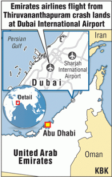 Map of Emirates airlines flight fromThiruvananthapuram crash lands