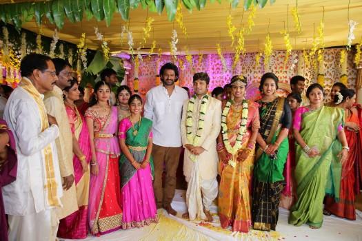 Prabhu Thej and Varsha Reddy wedding ceremony held at Hyderabad. Celebs like Prabhas, Mohan Babu Manchu, Nirmala Devi, Murali Mohan, Dasari Narayana Rao and others graced the event.