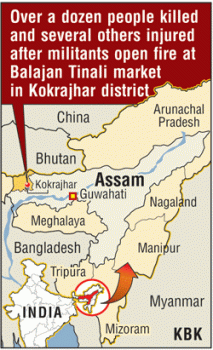 Map of Assam (Over a dozen people killed in Kokrajhar district)