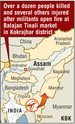 Map of Assam (Over a dozen people killed in Kokrajhar district) Kokrajhar militant attack,kokrajhar,kokrajhar market attack,kokrajhar terrorist attack,kokrajhar terror attack,dozen people killed in Kokrajhar district,dozen people killed in Assam,12 killed in assam attack