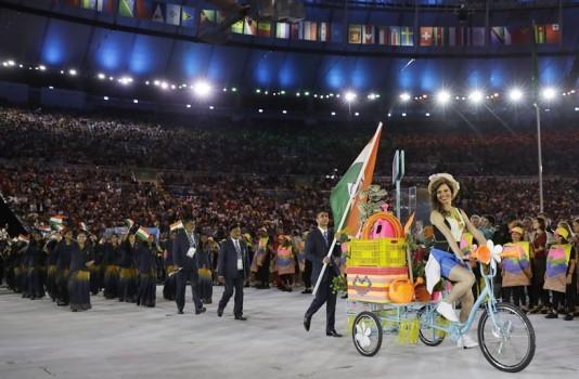 Abhinav Bindra leads India at Rio Olympics opening ceremony.