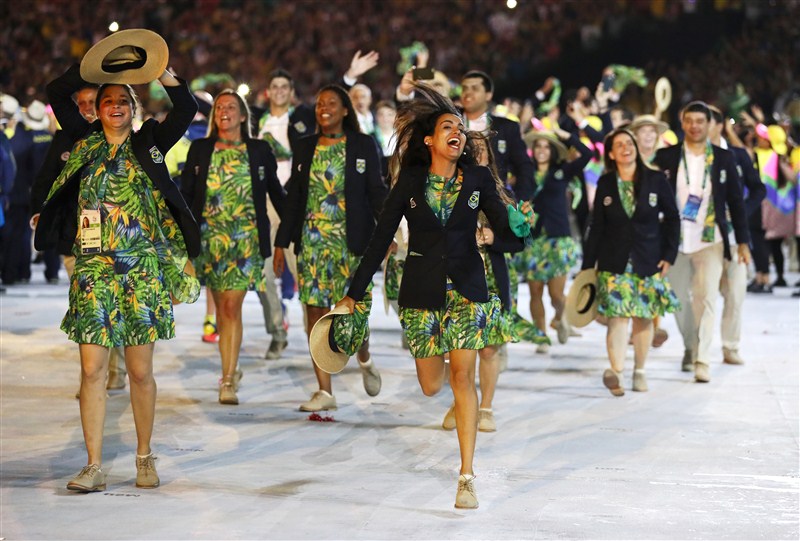 The athletes arrive at the Rio Opening Ceremony. Rio Opening Ceremony,Rio Opening 2016,Rio Opening 2016 Ceremony,Athlete parade,Rio Opening Ceremony pics,Rio Opening Ceremony images,Rio Opening Ceremony photos,Rio Opening Ceremony stills,Rio Opening Ceremony pictures