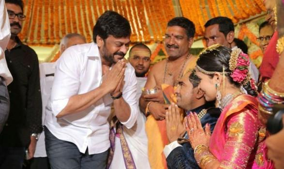 Chiranjeevi, Balakrishna, SS Rajamouli, Karthi, Naga Chaitanya, Allu Arjun, Allu Aravind, Rakul Preet Singh, Paruchuri Gopala Krishna, Dasari Narayana Rao, Singeetam Srinivasa Rao, Sirivennela Seetharama Sastry, Kanika Dhillon, Akkineni Ramesh Prasad, K Raghvendra Rao, Dil Raju, Lakshmi Manchu, Kota Srinivasa Rao and others graced Director Krish (Radha Krishna) and Ramya Sai Wedding.