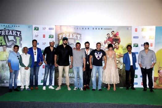 Bollywood actors and filmmaker Sohail Khan, Salman Khan, Amy Jackson, Paresh Ganatra, Nikitin Dheer, Jas Arora, Nawazuddin Siddiqui, Arbaaz Khan during the trailer launch of film Freaky Ali.