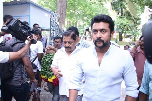 South Indian celebs like Suriya, Jayam Ravi, Karthi, Sathyaraj pay last respect to Panchu Arunachalam.