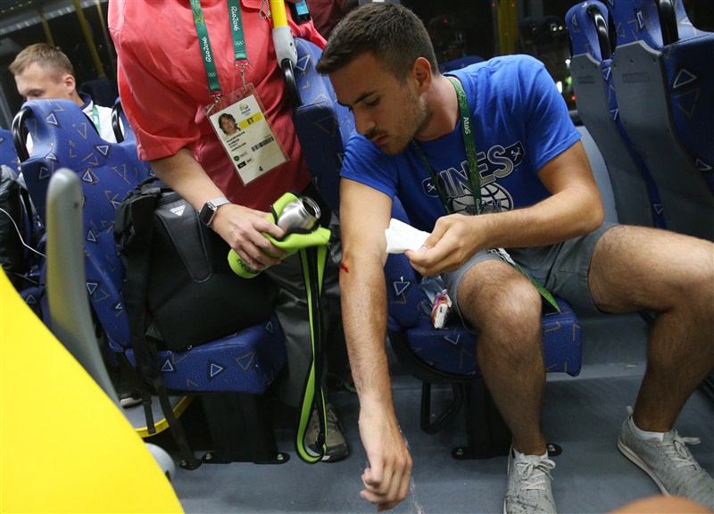 An Olympic media shuttle bus was attacked on the way back to Barra Olympic park here on Tuesday as one of its windows was broken. Olympic media bus attacked,Olympic bus attacked,Barra Olympic park,Rio,Rio Olympic attack,Rio Olympic 2016,Olympic media