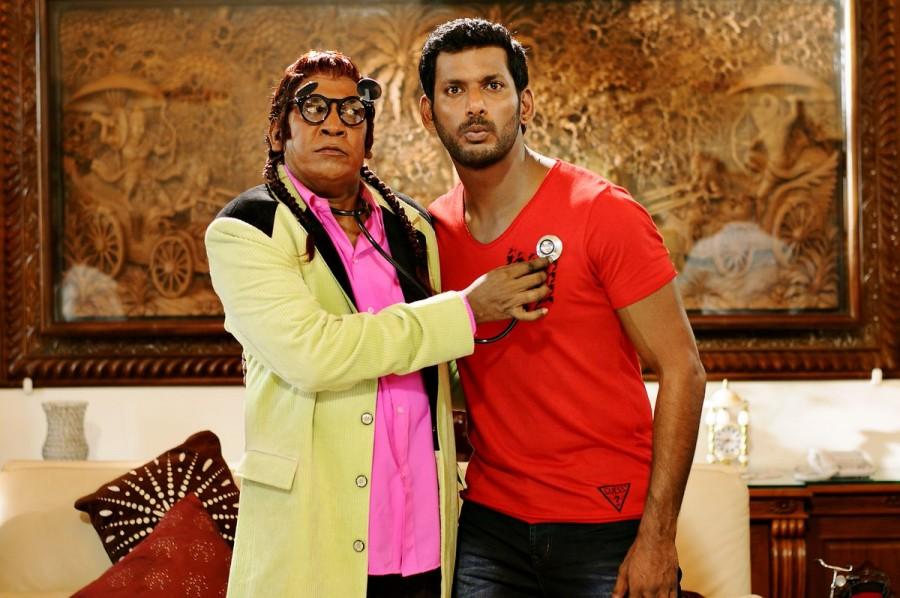 Kaththi Sandai is an upcoming Tamil action masala film written and directed by Suraj and produced by S. Nandagopal and Vishal under the Madras Enterprises banner. The film stars Vishal and Tamannaah in the lead role, while Jagapati Babu, Tarun Arora, Vadivelu, Soori, Sampath Raj and Balaji appears in the supporting role. Kaththi Sandai,Kaththi Sandai stills,Vishal,Tamannaah,Vadivelu,Kaththi Sandai movie stills,Kaththi Sandai movie pics,Kaththi Sandai movie images,Kaththi Sandai movie photos,Kaththi Sandai movie pictures