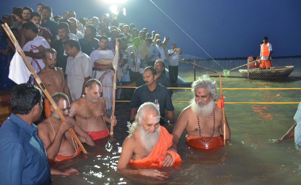 Krishna Pushkaralu, the once in 12 years river festival of Krishna, began in two Telugu states of Telangana and Andhra Pradesh on Friday with fanfare and religious fervour. Krishna Pushkaralu,Krishna Pushkaralu festival,Krishna Pushkaralu begins,take holy dip in Andhra,Telangana,festival of River Krishna,Krishna Pushkaralu celebration,Krishna Pushkaralu pics,Krishna Pushkaralu images,Krishna Pushkaralu photos,Krishna Pushkar