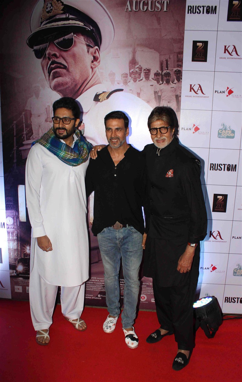 Bollywood celebs like Abhishek Bachchan, Akshay Kumar, Amitabh Bachchan, Shilpa Shetty, Arjan Bajwa, Ileana DCruz, Esha Gupta, Athiya Shetty, John Abraham, Tanishaa Mukerji, Avantika Malik Khan, Imran Khan, Soha Ali Khan, Kunal Khemu, Jackky Bhagnani, Armaan Jain, Esha Deol, Bharat Takhtani, Himansh Kohli, Sophie Choudry, Arjan Bajwa, Bhumi Pednekar, Sanjay Kapoor, Maheep Sandhu, Milan Luthria, Gaurav Chopra & others snapped at the special screening of 'Rustom'. Rustom,Rustom special screening,Amitabh Bachchan,Akshay Kumar,Shilpa Shetty,Rustom special screening pics,Rustom special screening images,Rustom special screening photos,Rustom special screening stills,Rustom special screening pictures