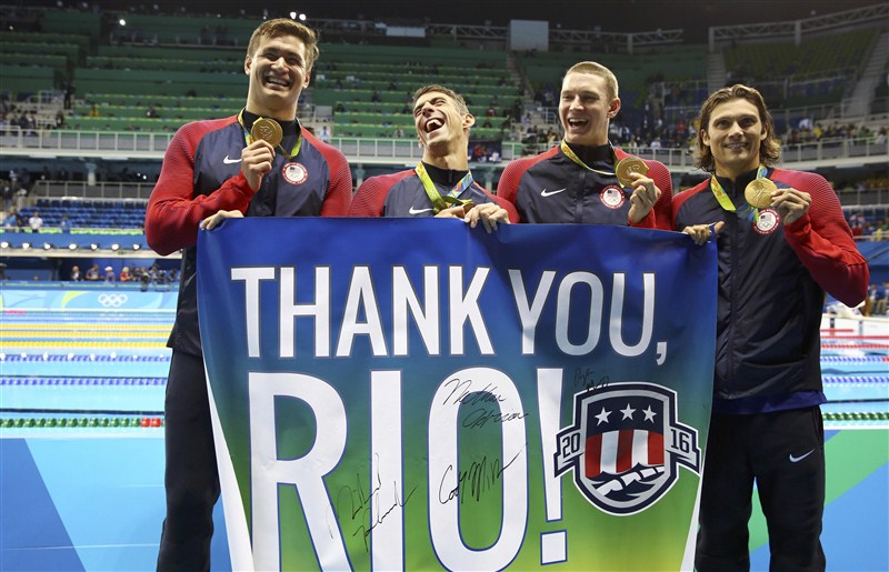 Michael Phelps secured a fairytale end to his career as an Olympic athlete as the US continued their dominance in the pool on the final night of swimming at the Rio Games. Michael Phelps,Michael Phelps farewell,Michael Phelps signs off,Michael Phelps Ends Career,Michael Phelps Career ends,Rio Games,Rio Games 2016,Michael Phelps pics,Michael Phelps images,Michael Phelps photos,Michael Phelps stills,Michael Phelps pictures