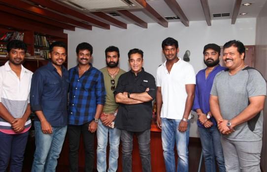 Nadigar Sangam members congratulate Kamal Haasan for Chevalier award.