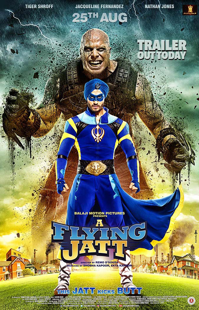 Tiger Shroff,A Flying Jatt first look poster,A Flying Jatt first look,A Flying Jatt poster,Nathan Jonnes,Sharad Kapoor,Jacqueline Fernandez