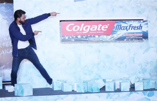 Bollywood actor Ranveer Singh promotes toothpaste brand Colgate Max Fresh.