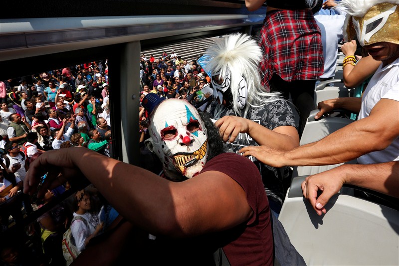 Masked lucha libre wrestlers take part in an annual pilgrimage to the Basilica of Our Lady Guadalupe in Mexico City. Mexican wrestlers,Masked lucha libre,Masked lucha libre wrestlers,wrestlers,Lady Guadalupe,Mexico City,Basilica