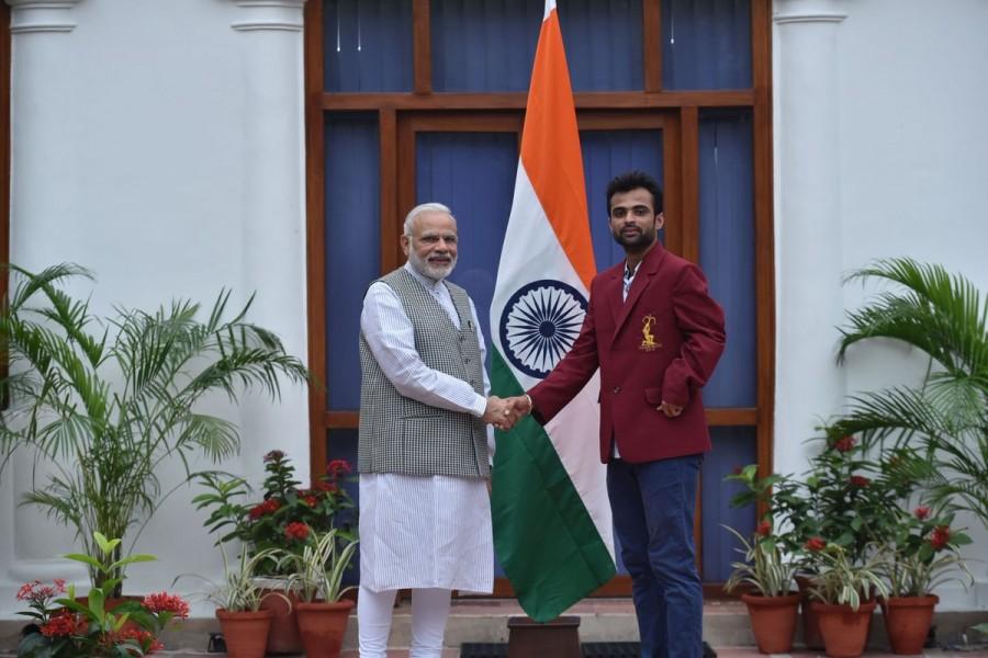 Prime Minister Narendra Modi met Rio Olympics silver medallist P.V. Sindhu and bronze medal winner Sakshi Malik at his residence here on Sunday. National Sports Day,National Sports Day 2016,PM Narendra Modi,Narendra Modi,Narendra Modi meets P.V. Sindhu,Sakshi Malik,Dipa Karmakar,Narendra Modi meets Sakshi Malik,Narendra Modi meets Dipa Karmakar