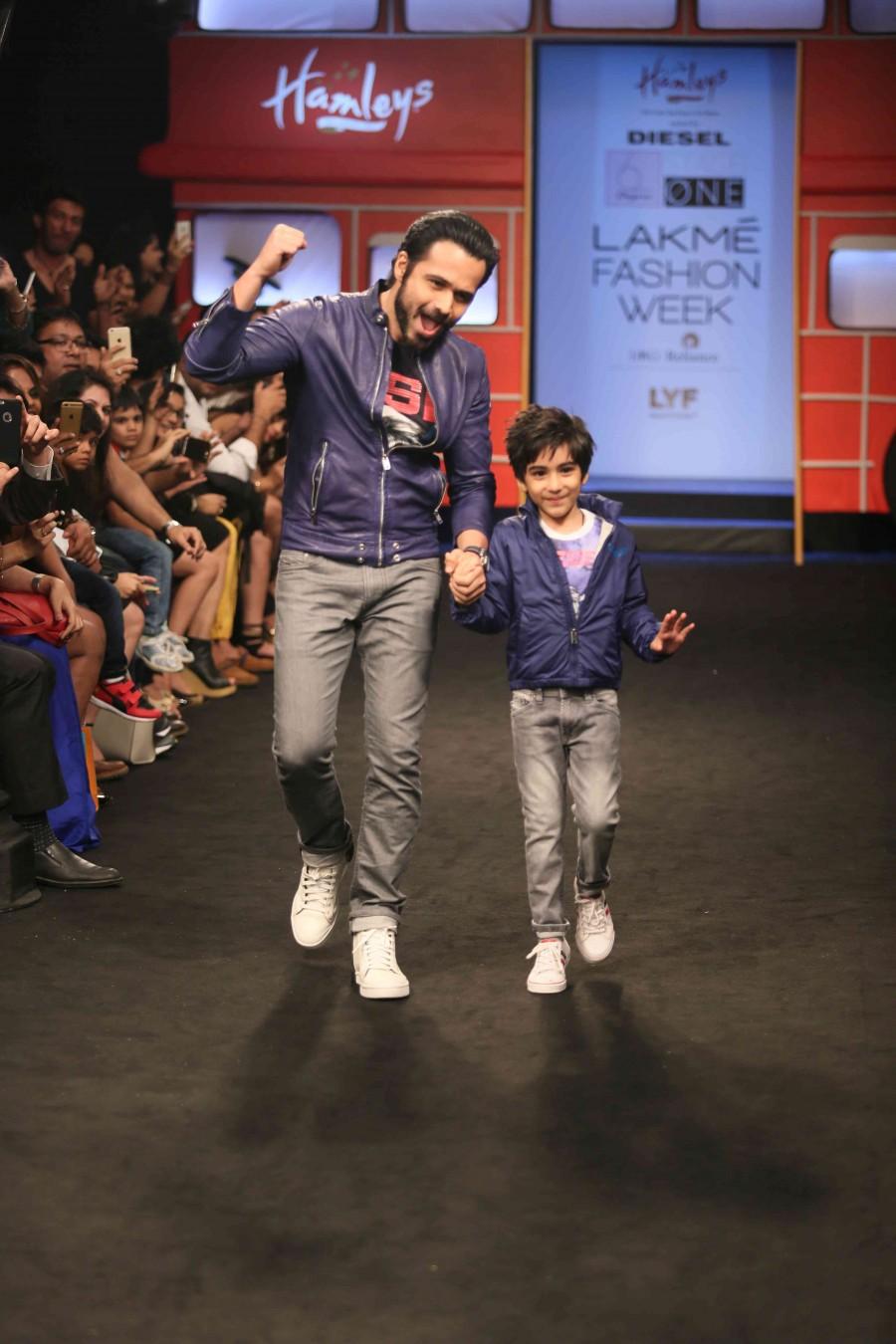 Bollywood actor Emraan Hashmi walks the ramp with his son Ayaan Hashmi at the Hamleys Show in Lakme Fashion Week 2016. Emraan Hashmi,Emraan Hashmi walks the ramp with his son,Ayaan Hashmi,Emraan Hashmi son Ayaan Hashmi,Ayaan Hashmi at Lakme Fashion Week,Emraan Hashmi at Lakme Fashion Week,Lakme Fashion Week 2016,Emraan Hashmi pics,Emraan Hashmi images,Emraan Hashmi photos