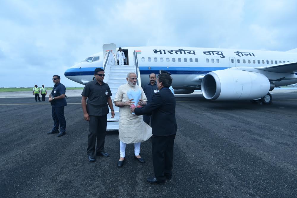 Prime Minister Narendra Modi on Tuesday visits his home state Gujarat to launch an irrigation scheme-- SAUNI Yojna, a project initiated by him in 2012 as Chief Minister. Prime Minister Narendra Modi,Narendra Modi,PM Narendra Modi,Narendra Modi reaches Gujarat,Narendra Modi in Gujarat,Narendra Modi launches irrigation scheme,irrigation scheme,Narendra Modi launches irrigation scheme in Gujarat