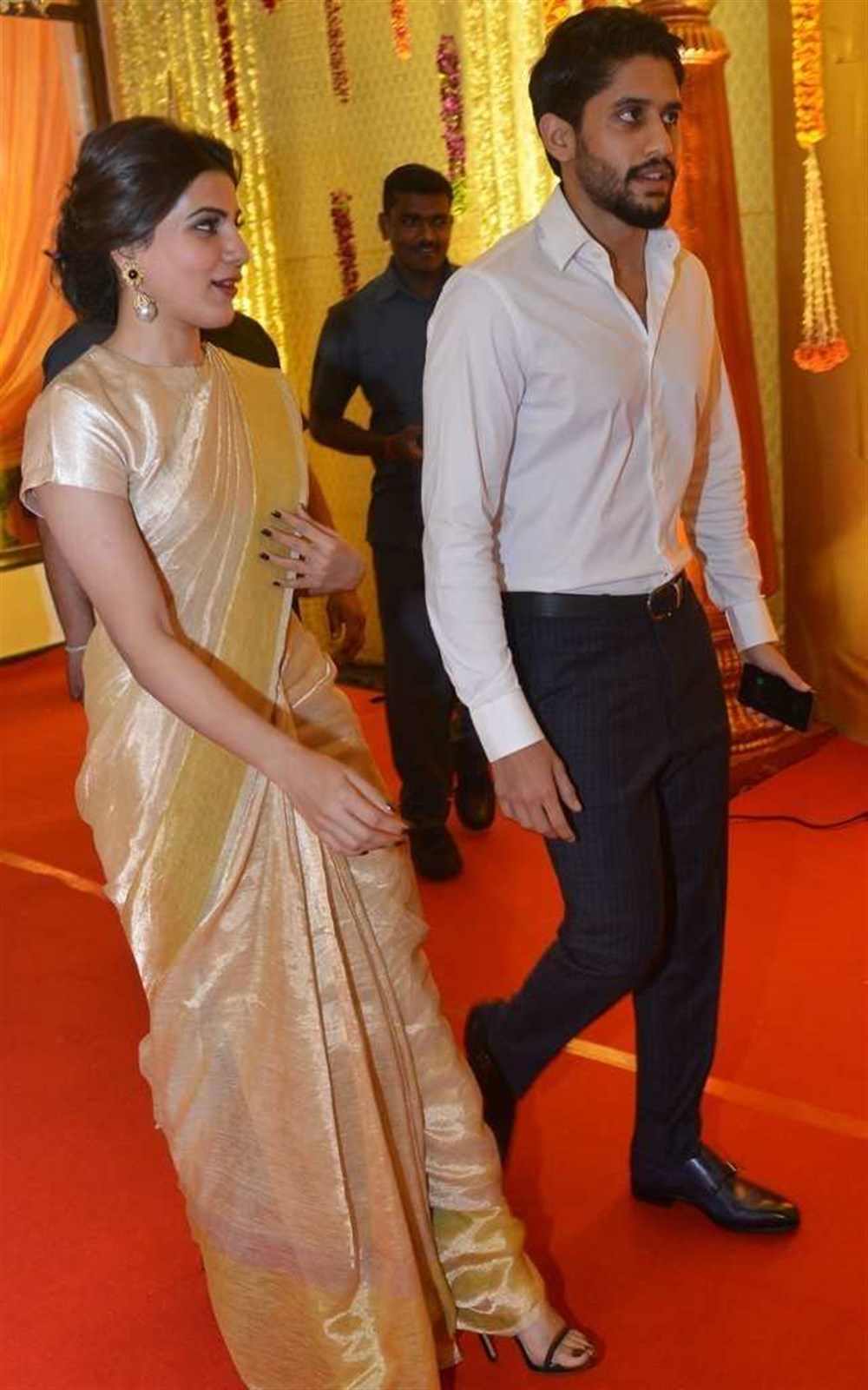 Actress Samantha and Actor Naga Chaitanya at Nimmagadda Prasad Daughter wedding. Samantha and Naga Chaitanya,Naga Chaitanya and Samantha,Naga Chaitanya Samantha,Nimmagadda Prasad Daughter wedding,Nimmagadda Prasad,Samantha with Naga Chaitanya,Naga Chaitanya with Samantha