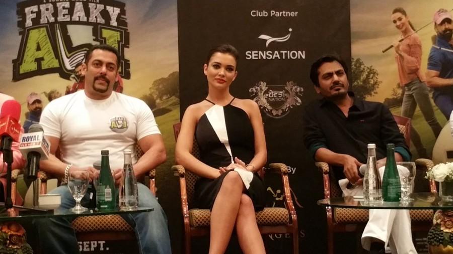 Bollywood actor Salman Khan, Nawazuddin Siddiqui and Actress Amy Jackson promote 'Freaky Ali' in Dubai. Freaky Ali,Freaky Ali in Dubai,Salman Khan,Amy Jackson,Salman Khan and Amy Jackson,Freaky Ali promotion,Freaky Ali movie promotion