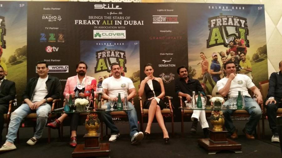 Bollywood actor Salman Khan, Nawazuddin Siddiqui and Actress Amy Jackson promote 'Freaky Ali' in Dubai. Freaky Ali,Freaky Ali in Dubai,Salman Khan,Amy Jackson,Salman Khan and Amy Jackson,Freaky Ali promotion,Freaky Ali movie promotion