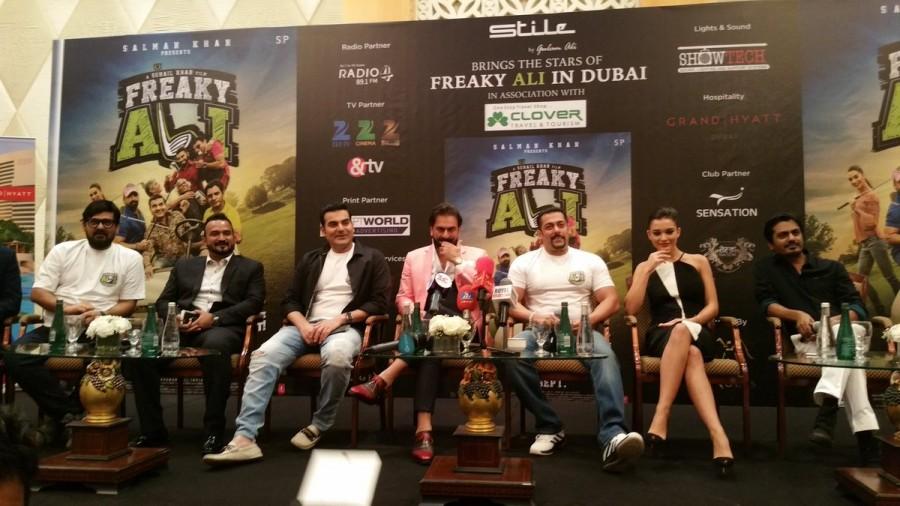 Bollywood actor Salman Khan, Nawazuddin Siddiqui and Actress Amy Jackson promote 'Freaky Ali' in Dubai. Freaky Ali,Freaky Ali in Dubai,Salman Khan,Amy Jackson,Salman Khan and Amy Jackson,Freaky Ali promotion,Freaky Ali movie promotion