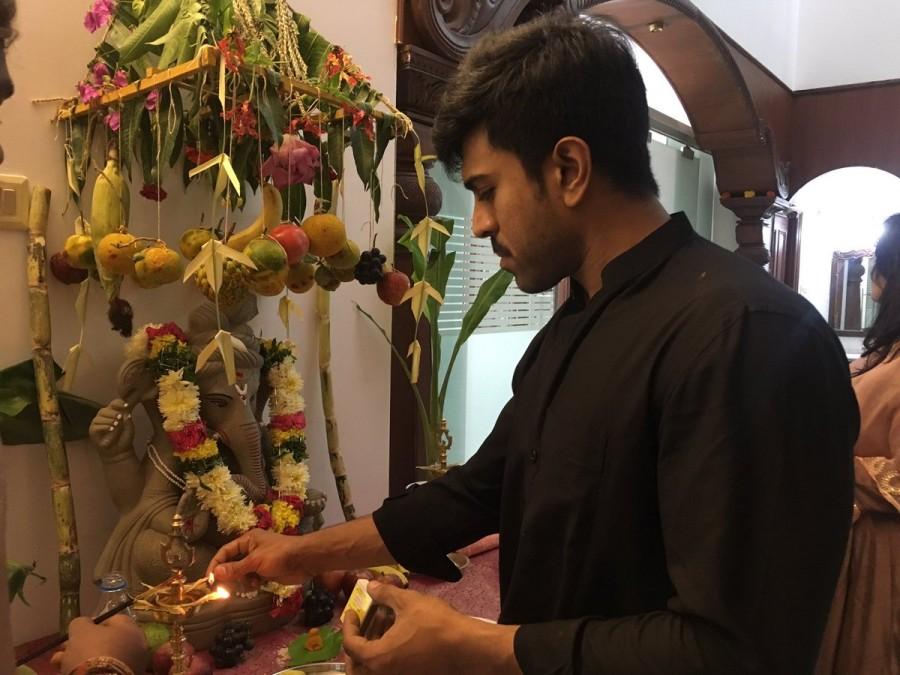 Megastar Chiranjeevi, Ram Charan and V. V. Vinayak celebrate Ganesh Festival on Khaidi no 150 Set. Ganesh Festival,Ganesh Festival celebrations,Megastar Chiranjeevi,Ram Charan,Chiranjeevi,Khaidi no 150,Chiranjeevi celebrates Ganesh Festival,Ram Charan celebrates Ganesh Festival,Khaidi no 150 working stills