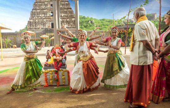 South Indian actress Anushka Shetty's special dance performance on Om Namo Venkatesaya sets.