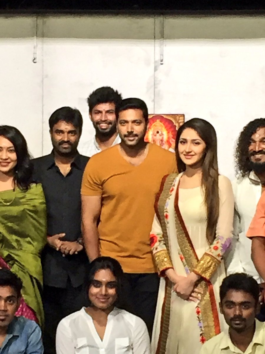 Actor Jayam Ravi and Director Vijay's untitled project launched at AVM Studios, Chennai. Jayam Ravi and Director Vijay,Jayam Ravi,Director Vijay,Vijay,AL Vijay,AL Azhagappan,Mohan Raja,Sayesha Saigal,Dhananjayan,Thambi Ramaiah,Stunt Choreographer Silva,Production Designer Jayashree,Aarthi Ravi