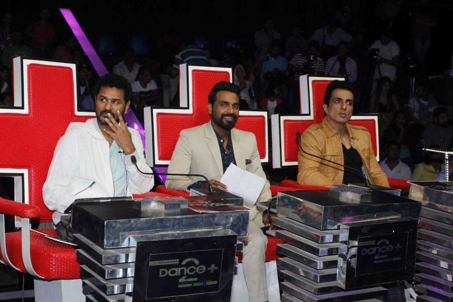 Bollywood actor Prabhu Deva and Sonu Sood on the sets of dance reality show Dance + 2. Prabhu Deva,Sonu Sood,Prabhu Deva on dance reality show Dance + 2,Dance + 2,Prabhu Deva & Sonu Sood on Dance + 2 TV Show,Prabhu Deva and Sonu Sood
