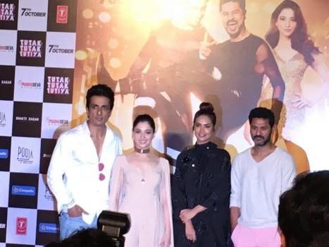 Actor Prabhu Deva, Sonu Sood, Tamannaah Bhatia at Tutak Tutak Tutiya Trailer Launch.