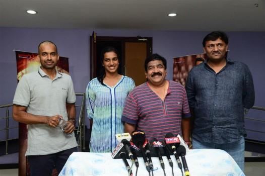 RIO Olympics 2016 World Badminton Champion and Silver Medalist PV Sindhu with her Coach Pullela Gopichand watched NTRâ€™s Janatha Garage film at Prasad Labs in Hyderabad. Producer Naveen Yerneni graced the event.