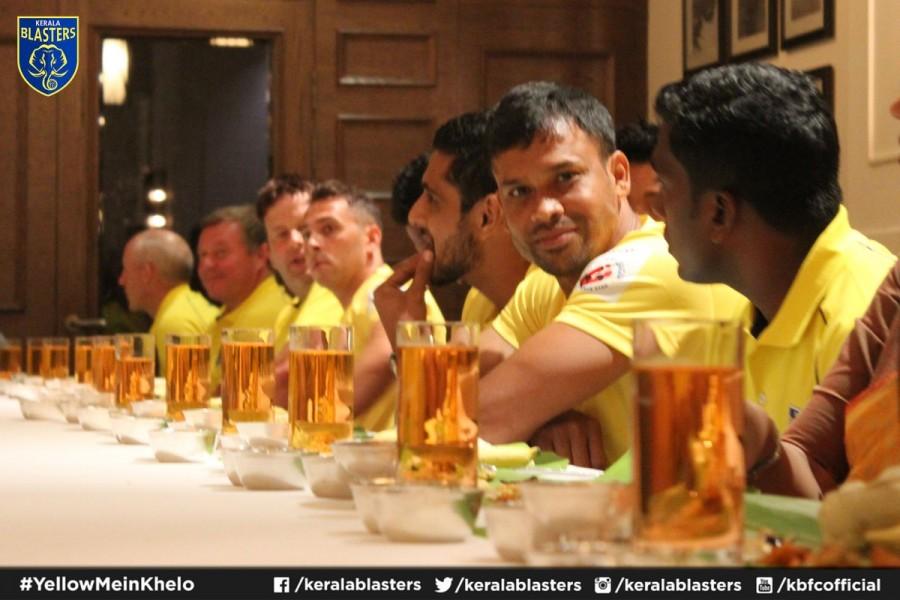 Former Indian opener Sachin Tendulkar celebrates Onam festival with Kerala Blasters team. Sachin Tendulkar,Sachin,Sachin Tendulkar celebrates Onam festival,Sachin celebrates Onam festival,Onam festival,Onam,Onam celebrations,Sachin Tendulkar with Kerala Blasters team,Kerala Blasters team,Onam celebrations pics,Onam celebration pics,Onam celebr