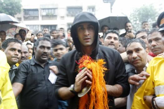 Bollywood actor Ranbir Kapoor, Rishi Kapoor, Randhir Kapoor & Rajiv Kapoor snapped during Ganpati Visarjan at RK Studio.