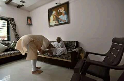 Prime Minister Narendra Modi on Saturday celebrated his 66th birthday with his mother Hira Ba in Gandhinagar, Gujarat.