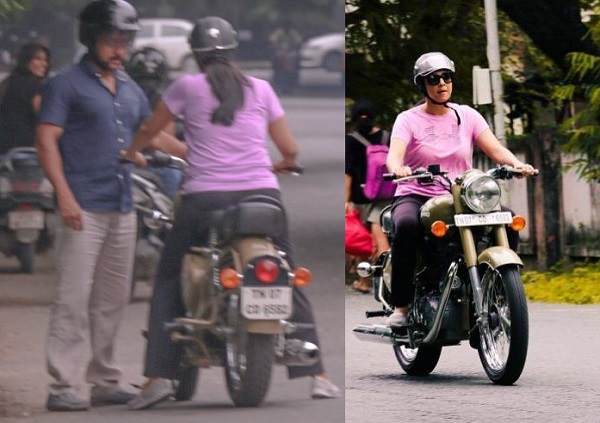 The popular Kollywood couple recently spotted on the roads at the Besant Nagar beach in Chennai, where actor Suriya was seen teaching her wife Jyothika to ride a bike. Suriya even shared some pics of Jothika riding a Royal Enfield bullet on Instagram. Suriya,Jyothika,Suriya and Jyothika,Jyothika riding bullet,Jyothika bullet,actor Suriya,Jothika riding a Royal Enfield bullet