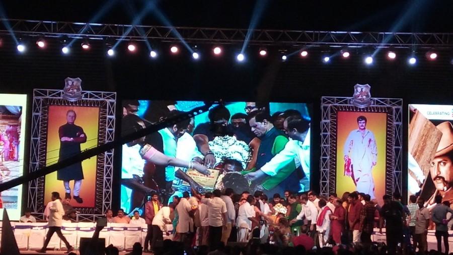 Telugu Actor Mohan Babu 40 Years Celebration event held in Vizag. Celebs like Chiranjeevi, Venkatesh, Charmi, KJ Yesudas, T Subbarami Reddy, Manchu Vishnu, Manchu Lakshmi, Manoj, Sridevi, Boney Kapoor, Dasari Narayana Rao, Allu Sirish, Brahmanandam, Sunil, Raghu Babu, Paruchuri Gopalakrishna, Ali, Posani Krishna Murali, Raja Ravindra, Pranathi Reddy, Nirmala Devi, D Suresh Babu, Viranica Manchu, Nagababu, PJ Kurien, B Gopal, Jhansi, Raj Tarun, HD Kumaraswamy, K Raghavendra Rao, Ravi Raja Pinisetty, Nikhil Siddharth, Pragya Jaiswal, Mani Sharma, Sai Dharam Tej, Allu Aravind and others graced the event. Chiranjeevi,Venkatesh,Mohan Babu 40,Mohan Babu,Mohan Babu 40 years,Chiranjeevi,Venkatesh,Charmi,KJ Yesudas,T Subbarami Reddy,Manchu Vishnu,Manchu Lakshmi,Manoj,Sridevi,Boney Kapoor,Dasari Narayana Rao,Allu Sirish,Brahmanandam,Sunil,Raghu Babu