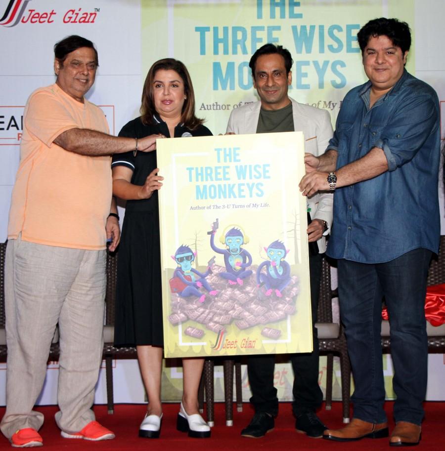 Amidst great tongue-in-cheek humour, jokes and gags blockbuster comedy trio Farah Khan, Sajid Khan and David Dhawan launched author Jeet Gian's second book The Three Wise Monkeys at Sun & Sand, Juhu, Mumbai. Farah Khan,Sajid Khan,David Dhawan,Jeet Gian's The Three Wise Monkeys,The Three Wise Monkeys,Jeet Gian