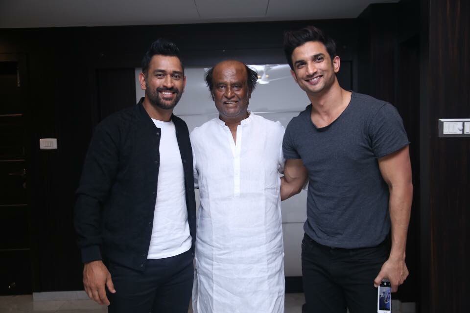 MS Dhoni and Sushant Singh Rajput meet Rajinikanth MS Dhoni,Sushant Singh Rajput,Rajinikanth,Superstar Rajinikanth,MS Dhoni meets Superstar Rajinikanth,Dhoni meets Superstar Rajinikanth,Dhoni meets Rajinikanth,Dhoni with Rajinikanth