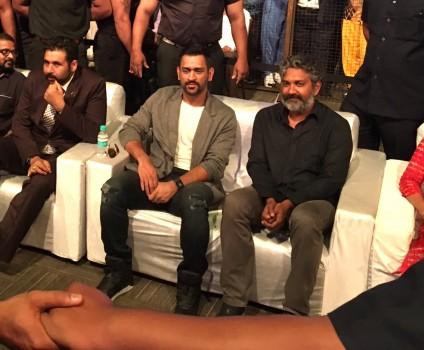 India's limited overs skipper Mahendra Singh Dhoni, Director SS Rajamouli and actor Sushant Singh Rajput at M.S. Dhoni: The Untold Story Telugu Audio Launch in in Hyderabad.