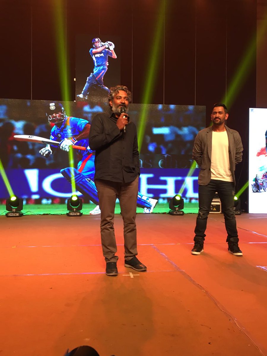 India's limited overs skipper Mahendra Singh Dhoni, Director SS Rajamouli and actor Sushant Singh Rajput at M.S. Dhoni: The Untold Story Telugu Audio Launch in in Hyderabad. Dhoni,SS Rajamouli,Sushant Singh Rajput,Dhoni and SS Rajamouli,M.S. Dhoni,M.S. Dhoni: The Untold Story Telugu Audio Launch,M.S. Dhoni: The Untold Story,M.S. Dhoni: The Untold Story Audio Launch