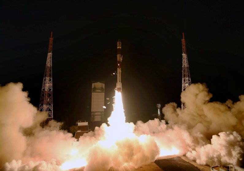 An Indian Polar Satellite Launch Vehicle (PSLV) rocket on Monday morning lifted off successfully with the country's weather satellite SCATSAT-1 and seven others. Isro,PSLV-C35,SCATSAT-1,SCATSAT-1 weather satellite,weather satellite,weather satellite in orbit,Polar Satellite Launch Vehicle,PSLV,Indian Polar Satellite Launch Vehicle,Indian Space Research Organisation