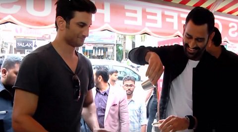 India's limited overs skipper Mahendra Singh Dhoni and Sushant Singh Rajput enjoy filter coffee on the streets of Chennai. MS Dhoni,MS Dhoni in Chennai,MS Dhoni filter coffee,Sushant Singh Rajput,MS Dhoni and Sushant Singh Rajput,Dhoni and Sushant Singh Rajput,Dhoni and Sushant